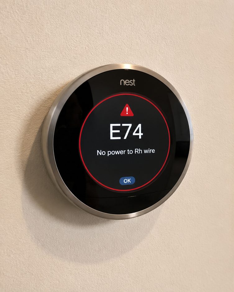 Smart thermostat displaying an error code — a common HVAC repair call